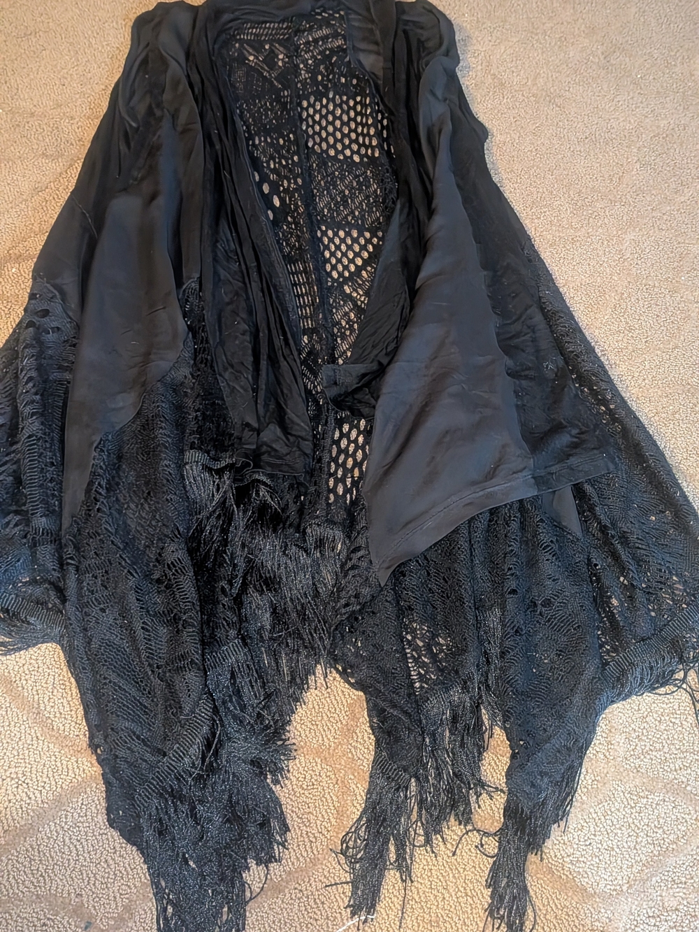 Haani Black Women's 1X Crochet FRINGE OPEN CARDIFAN JACKET BOHO FALL